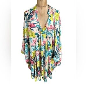Maisie floral Kaftan size small made in the USA swimsuit coverup dolman sleeve